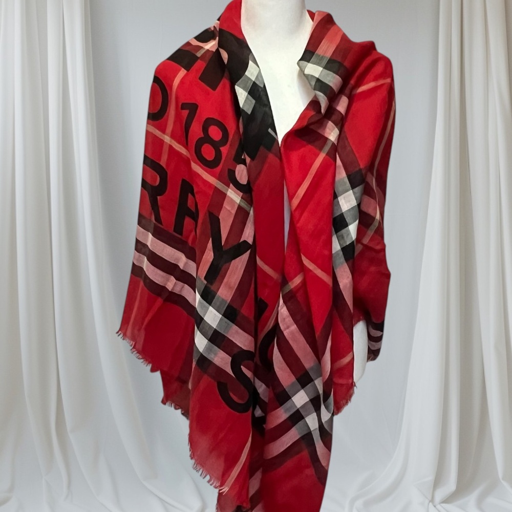 Burberry Horseferry Address Red Check wool/silk Gauze Wrap Scarf
